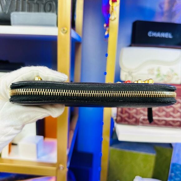 Fendi Black Monster Leather Gold Studded Zip Around Wallet - Picture 5 of 12